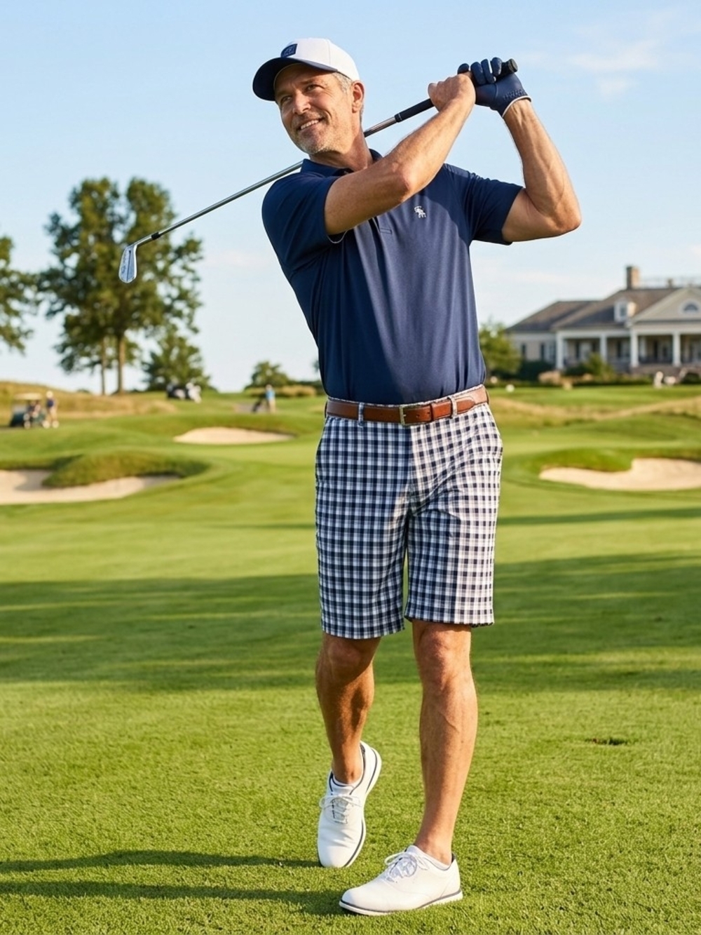 NWOT Walter Hagen 11 Majors Navy & White Plaid Golf Shorts Size 34